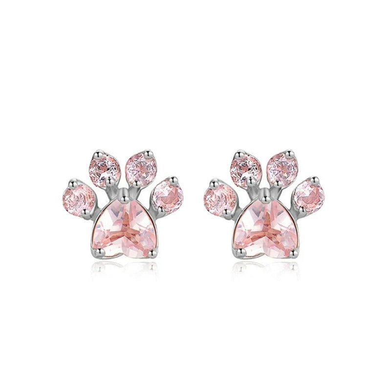Cat Paw 925 Sterling Silver Earrings For Women Rose Quartz Stud Earring Gemstone Stud Earrings Fine - PeticaDeals