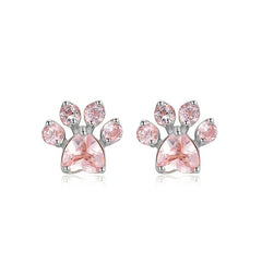 Cat Paw 925 Sterling Silver Earrings For Women Rose Quartz Stud Earring Gemstone Stud Earrings Fine - PeticaDeals