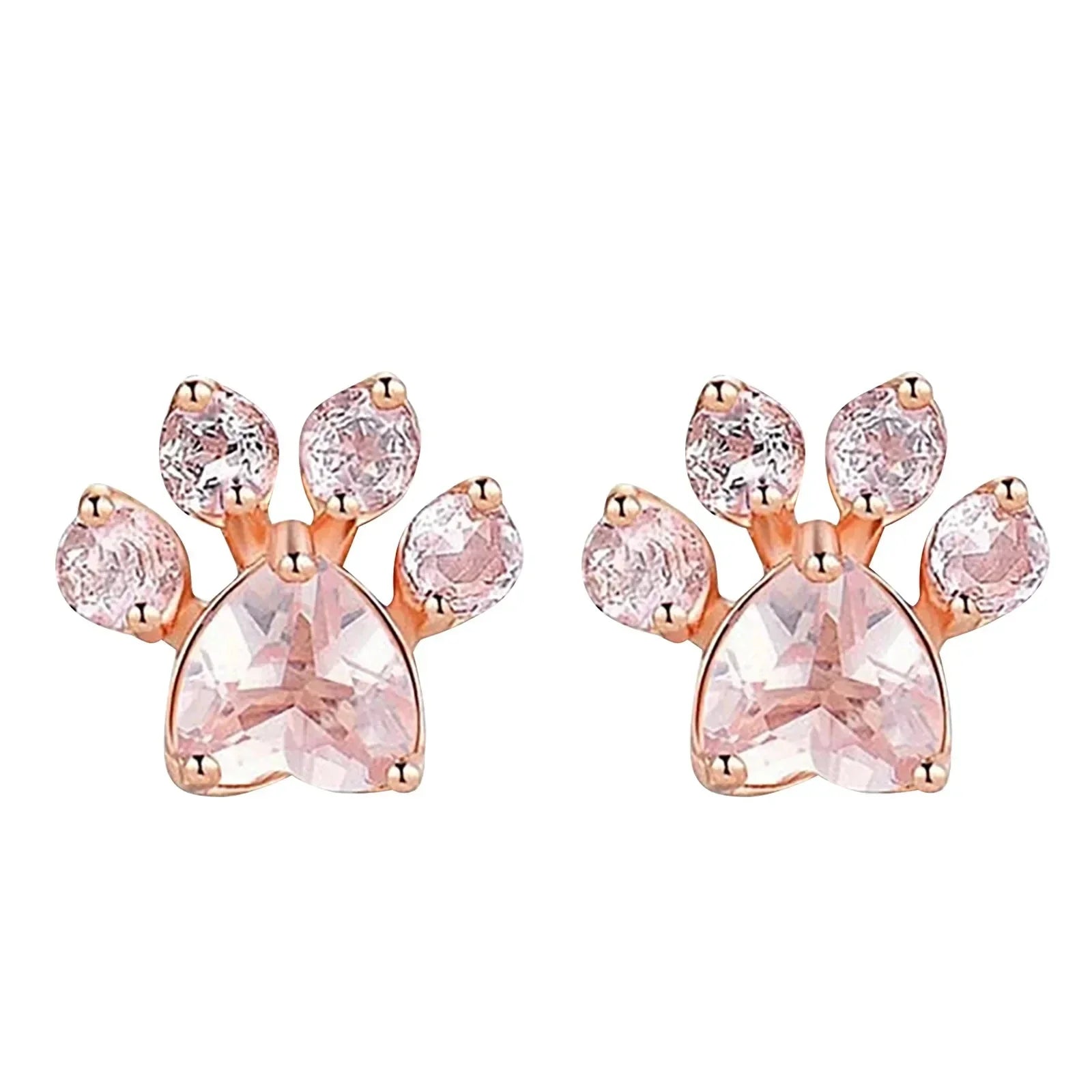 Cat Paw 925 Sterling Silver Earrings For Women Rose Quartz Stud Earring Gemstone Stud Earrings Fine - PeticaDeals