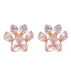 Cat Paw 925 Sterling Silver Earrings For Women Rose Quartz Stud Earring Gemstone Stud Earrings Fine - PeticaDeals