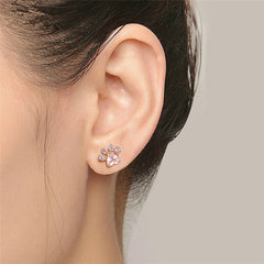 Cat Paw 925 Sterling Silver Earrings For Women Rose Quartz Stud Earring Gemstone Stud Earrings Fine - PeticaDeals