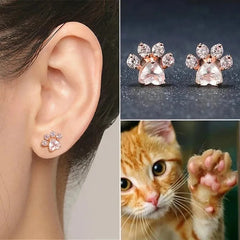 Cat Paw 925 Sterling Silver Earrings For Women Rose Quartz Stud Earring Gemstone Stud Earrings Fine - PeticaDeals