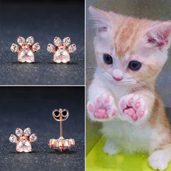 Cat Paw 925 Sterling Silver Earrings For Women Rose Quartz Stud Earring Gemstone Stud Earrings Fine - PeticaDeals