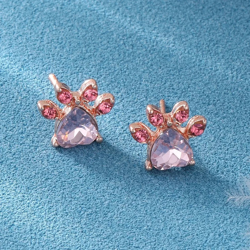 Cat Paw 925 Sterling Silver Earrings For Women Rose Quartz Stud Earring Gemstone Stud Earrings Fine - PeticaDeals