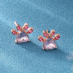 Cat Paw 925 Sterling Silver Earrings For Women Rose Quartz Stud Earring Gemstone Stud Earrings Fine - PeticaDeals