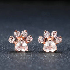 Cat Paw 925 Sterling Silver Earrings For Women Rose Quartz Stud Earring Gemstone Stud Earrings Fine - PeticaDeals