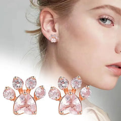Cat Paw 925 Sterling Silver Earrings For Women Rose Quartz Stud Earring Gemstone Stud Earrings Fine - PeticaDeals