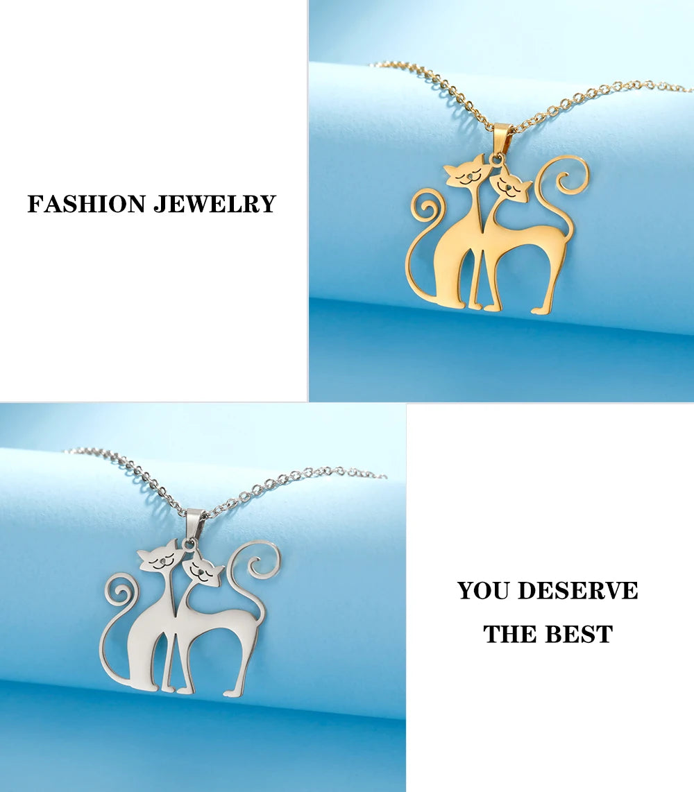 Cat Pendant Necklace Stainless Steel Cute Animal Chain Necklace for Women Fashion Choker Jewelry - PeticaDeals