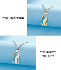 Cat Pendant Necklace Stainless Steel Cute Animal Chain Necklace for Women Fashion Choker Jewelry - PeticaDeals