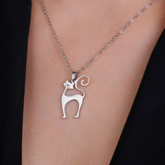 Cat Pendant Necklace Stainless Steel Cute Animal Chain Necklace for Women Fashion Choker Jewelry - PeticaDeals