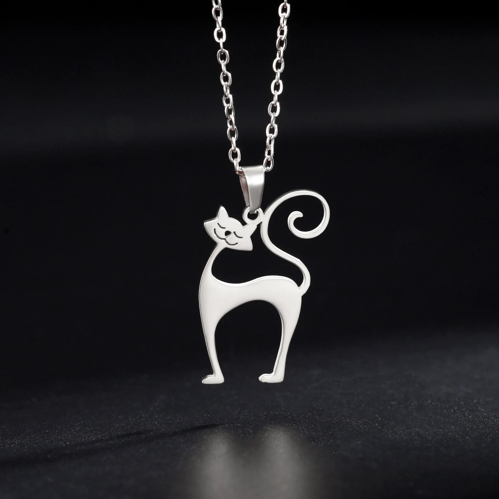 Cat Pendant Necklace Stainless Steel Cute Animal Chain Necklace for Women Fashion Choker Jewelry - PeticaDeals