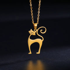 Cat Pendant Necklace Stainless Steel Cute Animal Chain Necklace for Women Fashion Choker Jewelry - PeticaDeals