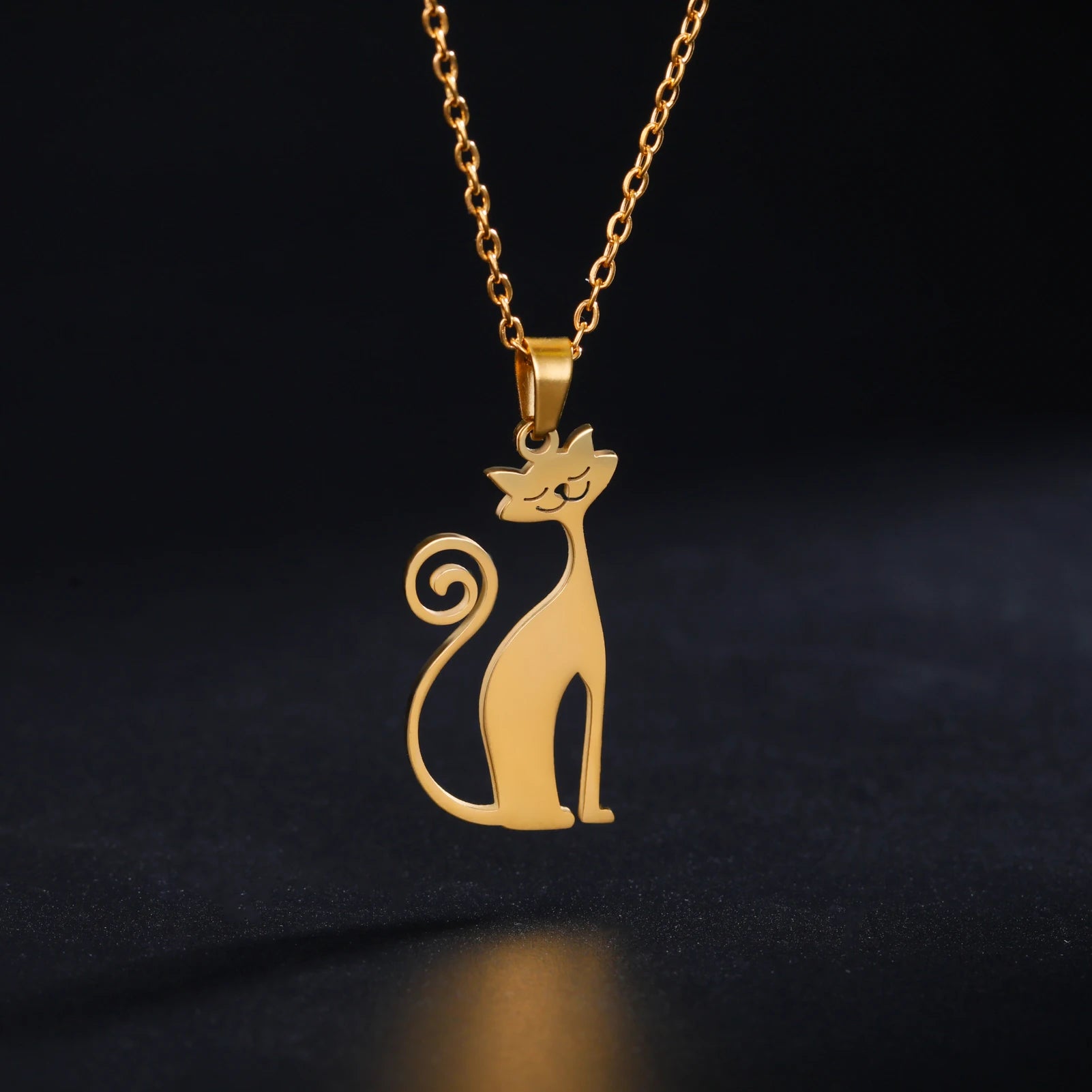 Cat Pendant Necklace Stainless Steel Cute Animal Chain Necklace for Women Fashion Choker Jewelry - PeticaDeals