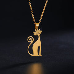 Cat Pendant Necklace Stainless Steel Cute Animal Chain Necklace for Women Fashion Choker Jewelry - PeticaDeals
