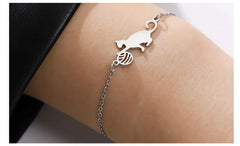 Cat Playing Ball of Yarn Bracelets for Women Stainless Steel Animal Cute Kitten Charm Bracelet - PeticaDeals