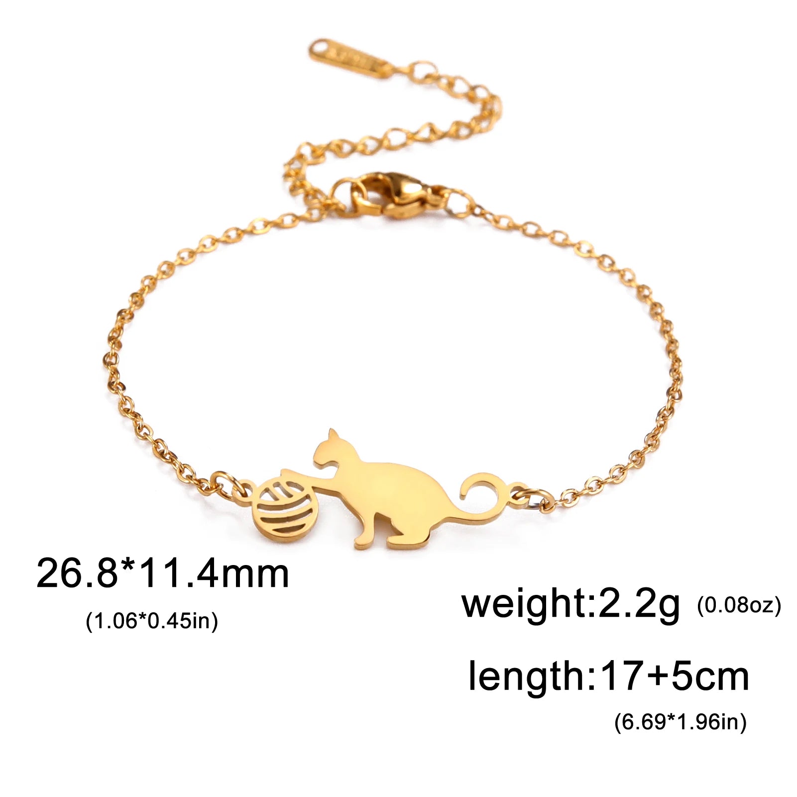 Cat Playing Ball of Yarn Bracelets for Women Stainless Steel Animal Cute Kitten Charm Bracelet - PeticaDeals