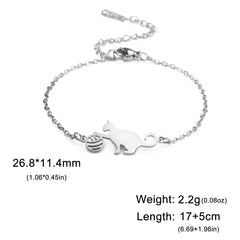 Cat Playing Ball of Yarn Bracelets for Women Stainless Steel Animal Cute Kitten Charm Bracelet - PeticaDeals