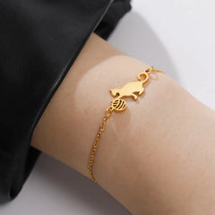 Cat Playing Ball of Yarn Bracelets for Women Stainless Steel Animal Cute Kitten Charm Bracelet - PeticaDeals