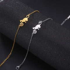 Cat Playing Ball of Yarn Bracelets for Women Stainless Steel Animal Cute Kitten Charm Bracelet - PeticaDeals