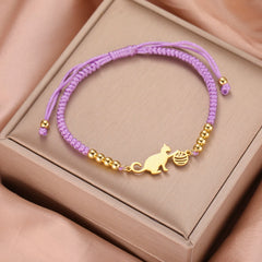 Cat Playing Ball of Yarn Bracelets for Women Stainless Steel Animal Cute Kitten Charm Bracelet - PeticaDeals