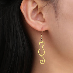 Cat Silhouette Drop Earrings for Women Stainless Steel Cute Cat Hollow Geometric Dangle Earrings Jewelry - PeticaDeals