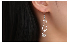 Cat Silhouette Drop Earrings for Women Stainless Steel Cute Cat Hollow Geometric Dangle Earrings Jewelry - PeticaDeals