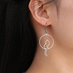 Cat Silhouette Drop Earrings for Women Stainless Steel Cute Cat Hollow Geometric Dangle Earrings Jewelry - PeticaDeals