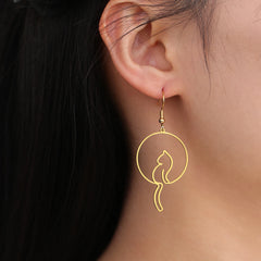 Cat Silhouette Drop Earrings for Women Stainless Steel Cute Cat Hollow Geometric Dangle Earrings Jewelry - PeticaDeals