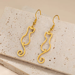 Cat Silhouette Drop Earrings for Women Stainless Steel Cute Cat Hollow Geometric Dangle Earrings Jewelry - PeticaDeals