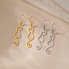 Cat Silhouette Drop Earrings for Women Stainless Steel Cute Cat Hollow Geometric Dangle Earrings Jewelry - PeticaDeals