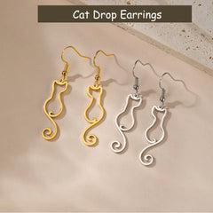 Cat Silhouette Drop Earrings for Women Stainless Steel Cute Cat Hollow Geometric Dangle Earrings Jewelry - PeticaDeals