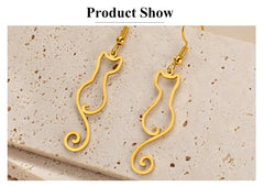 Cat Silhouette Drop Earrings for Women Stainless Steel Cute Cat Hollow Geometric Dangle Earrings Jewelry - PeticaDeals