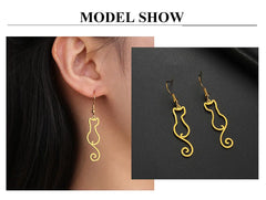 Cat Silhouette Drop Earrings for Women Stainless Steel Cute Cat Hollow Geometric Dangle Earrings Jewelry - PeticaDeals