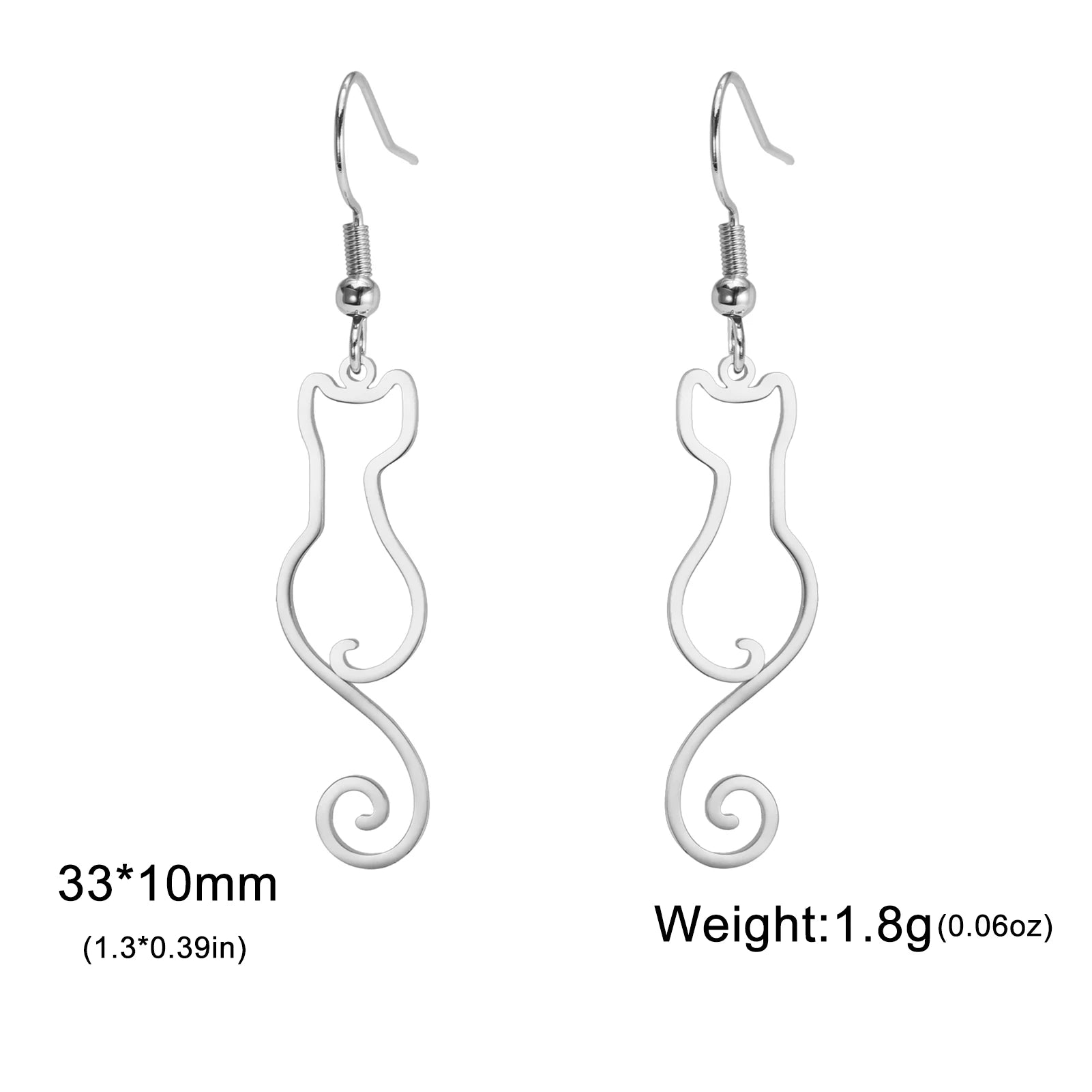 Cat Silhouette Drop Earrings for Women Stainless Steel Cute Cat Hollow Geometric Dangle Earrings Jewelry - PeticaDeals