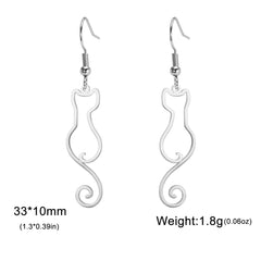 Cat Silhouette Drop Earrings for Women Stainless Steel Cute Cat Hollow Geometric Dangle Earrings Jewelry - PeticaDeals