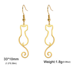 Cat Silhouette Drop Earrings for Women Stainless Steel Cute Cat Hollow Geometric Dangle Earrings Jewelry - PeticaDeals