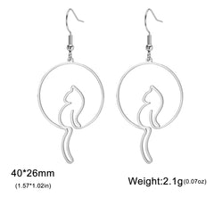 Cat Silhouette Drop Earrings for Women Stainless Steel Cute Cat Hollow Geometric Dangle Earrings Jewelry - PeticaDeals