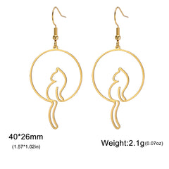 Cat Silhouette Drop Earrings for Women Stainless Steel Cute Cat Hollow Geometric Dangle Earrings Jewelry - PeticaDeals
