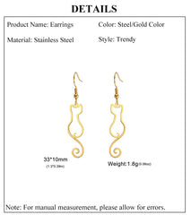 Cat Silhouette Drop Earrings for Women Stainless Steel Cute Cat Hollow Geometric Dangle Earrings Jewelry - PeticaDeals