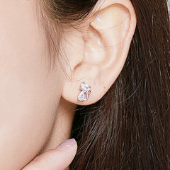 Cat Silver Stud Earrings Sterling Silver 925 Clear CZ Cute Animal Ohrringe Hypoallergenic Female - PeticaDeals