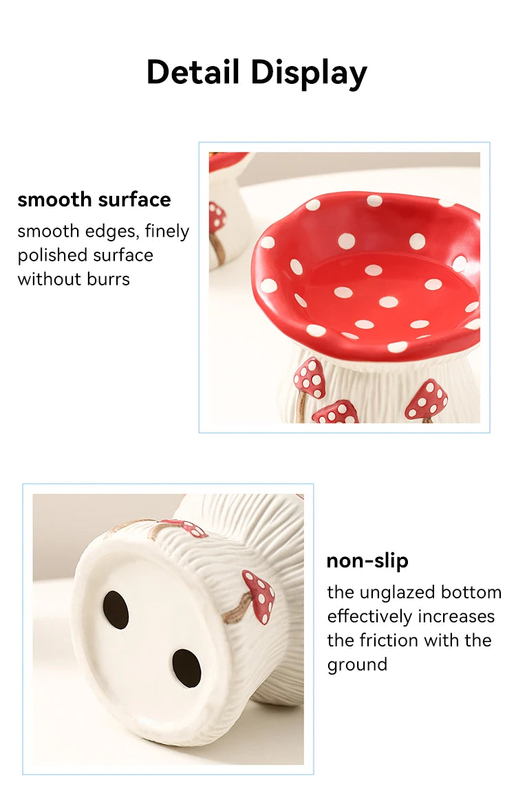 Cat Slow Feed Bowl Small Dogs Ceramic Food Water Bowls Elevated Pet Cute Mushroom Shaped Dishes for Cats - PeticaDeals
