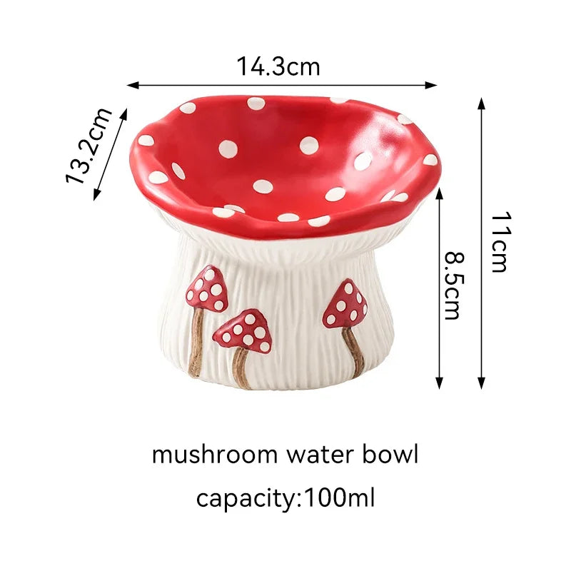 Cat Slow Feed Bowl Small Dogs Ceramic Food Water Bowls Elevated Pet Cute Mushroom Shaped Dishes for Cats - PeticaDeals