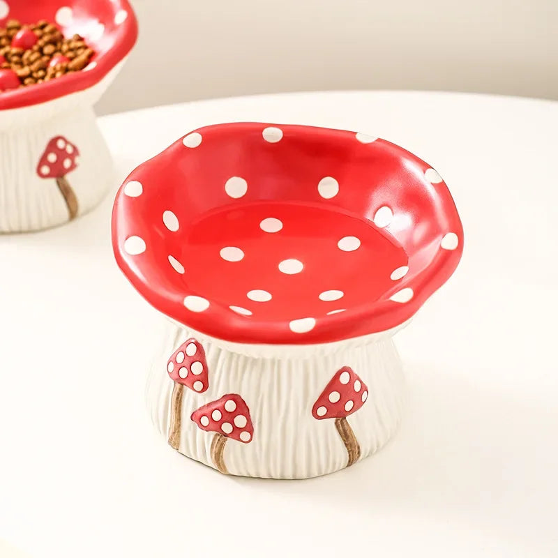 Cat Slow Feed Bowl Small Dogs Ceramic Food Water Bowls Elevated Pet Cute Mushroom Shaped Dishes for Cats - PeticaDeals