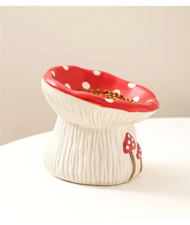 Cat Slow Feed Bowl Small Dogs Ceramic Food Water Bowls Elevated Pet Cute Mushroom Shaped Dishes for Cats - PeticaDeals