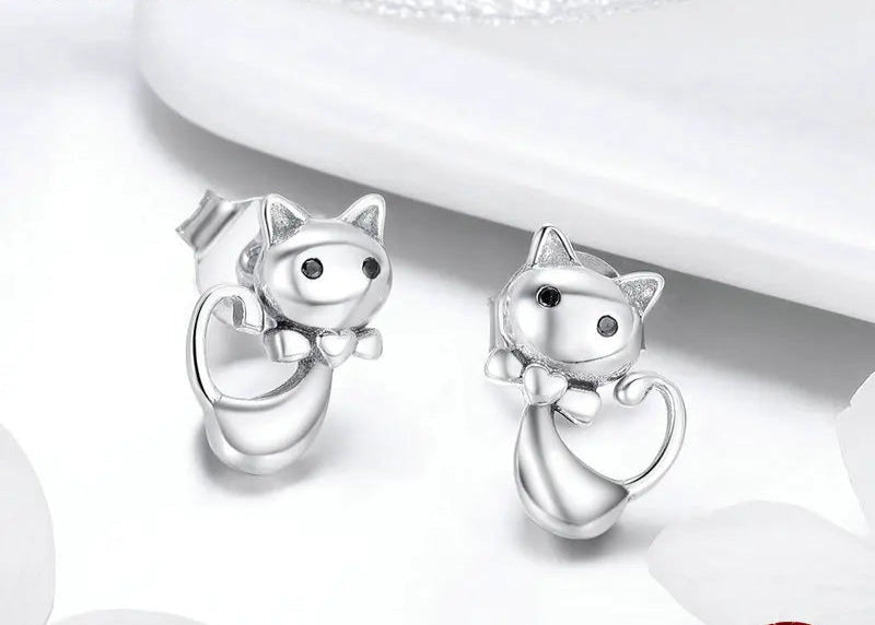 Cat Sterling Silver Sticky Cat Animal Small Stud Earrings for Women - PeticaDeals