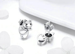 Cat Sterling Silver Sticky Cat Animal Small Stud Earrings for Women - PeticaDeals