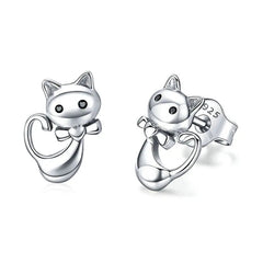 Cat Sterling Silver Sticky Cat Animal Small Stud Earrings for Women - PeticaDeals