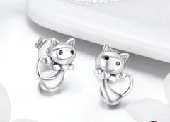 Cat Sterling Silver Sticky Cat Animal Small Stud Earrings for Women - PeticaDeals