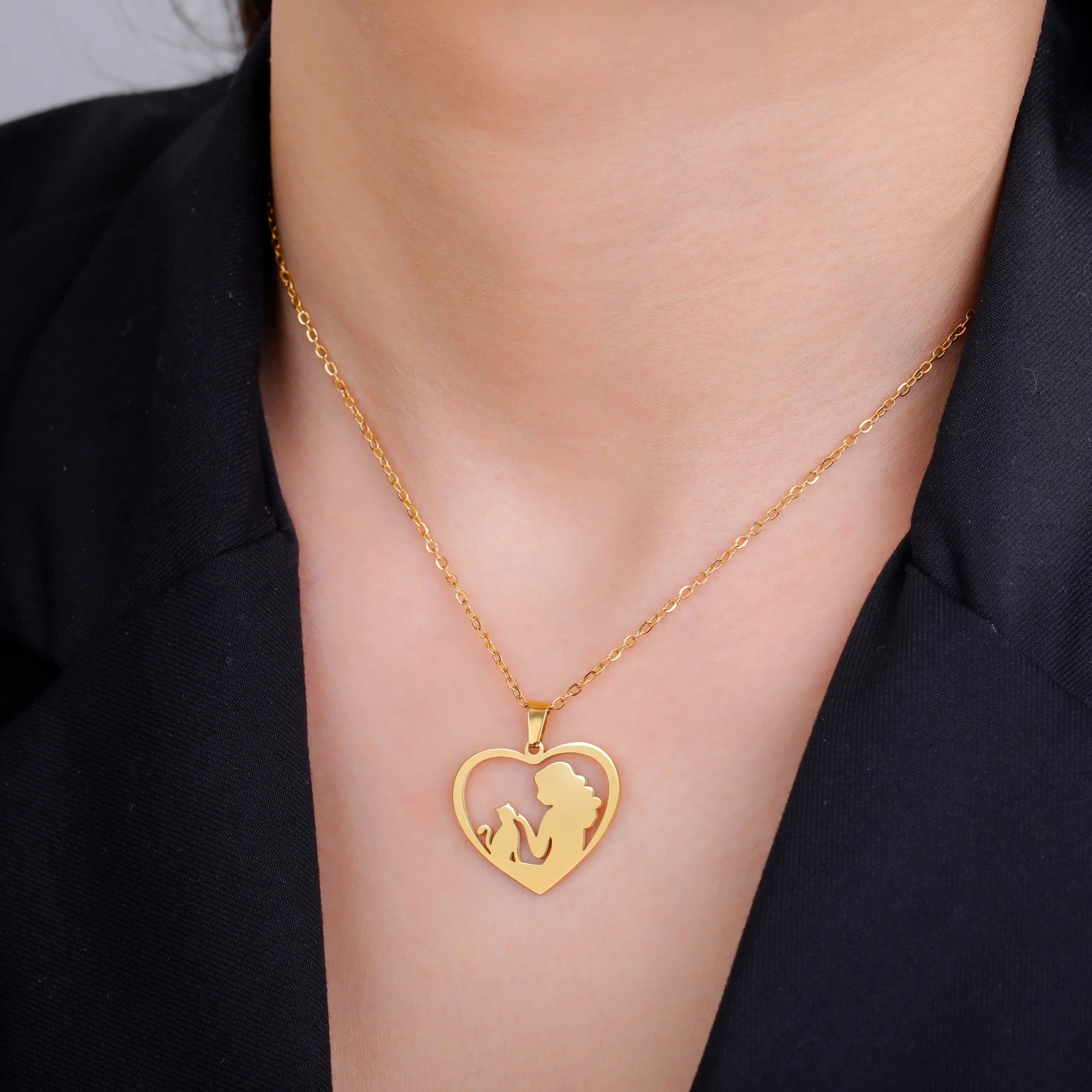 Cat and Hostess Pendant Necklaces for Women Stainless Steel Choker Fashion Jewelry - PeticaDeals