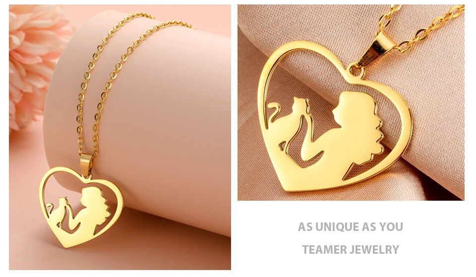 Cat and Hostess Pendant Necklaces for Women Stainless Steel Choker Fashion Jewelry - PeticaDeals